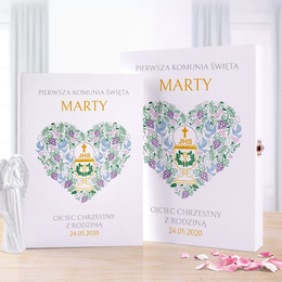 Biblia w pudełku drewaninym - Pamiątka I Komunii Św.- serce