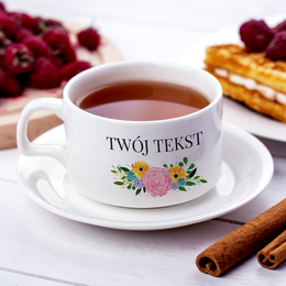 Filiżanka z nadrukiem ,,kwiaty,, - z Twoim tekstem
