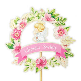 Pik na Chrzest, zestaw 5 sztuk-Aniołek i różowe kwiaty