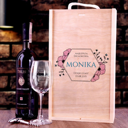 Zestaw pudełko z kieliszkiem i miejscem na wino - podziękowania dla świadkowej