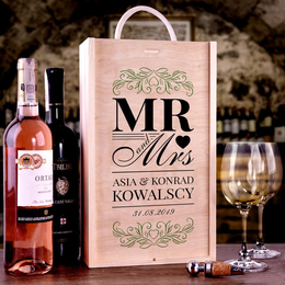 Pudełko z przegródką na dwa wina - ornament