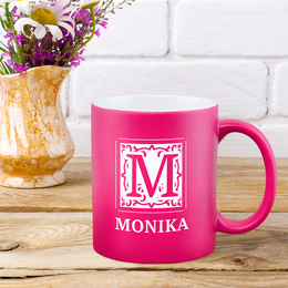 Różowy Kubek z grawerem- Monogram i imię