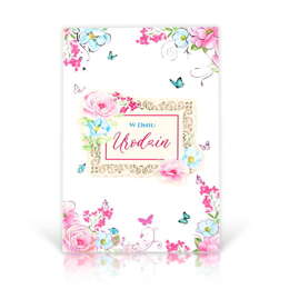 Kartka z okazji urodzin z kopertą- Kwiaty i motyle