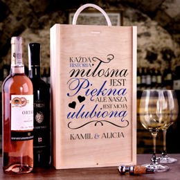 Pudełko z przegródką na dwa wina - historia miłosna