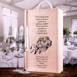 Zestaw ślubny: pudełko z dwoma kieliszkami do szampana - garbus