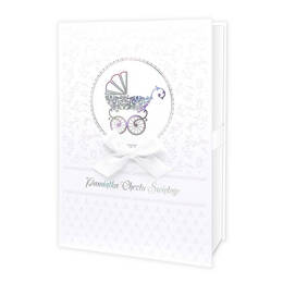 Zestaw: eleganckie pudełko prezentowe z pamiatką i kopertą z okazji Chrztu Świętego-Wózek