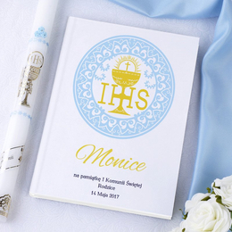 Biblia- Pamiątka I Komunii Świętej- hostia IHS