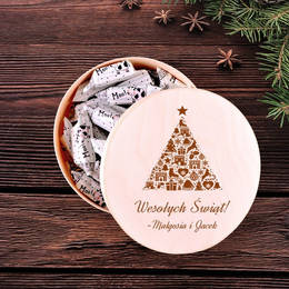 Drewniane pudełko z krówkami -Choinka