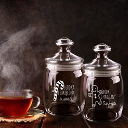 Dwa Słoiki na słodycze z grawerunkiem - Zestaw Świąteczny dla pary