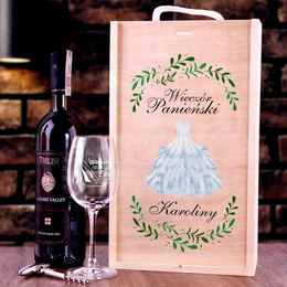 Zestaw pudełko z kieliszkiem i miejscem na wino - wieczór panieński