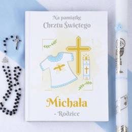 Biblia- Pamiątka Chrztu- niebieska szatka i gromnica