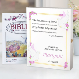 Biblia w drewnianym pudełku - gołębie