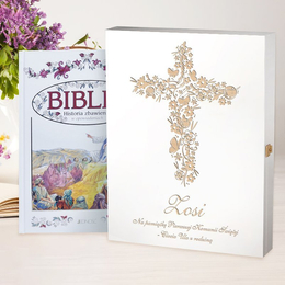 Biblia w drewnianym pudełku - Pamiatka Pierwszej Komunii Św - Krzyż