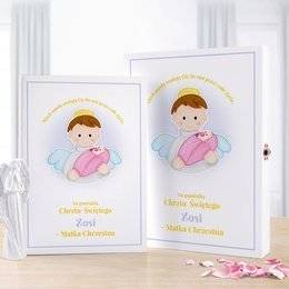 Biblia w pudełku drewaninym dla dziewczynki - Pamiątka Chrztu Św. - Anioł