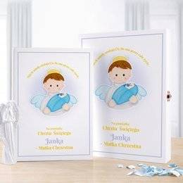 Biblia w pudełku drewaninym - Pamiątka Chrztu Św. - Anioł