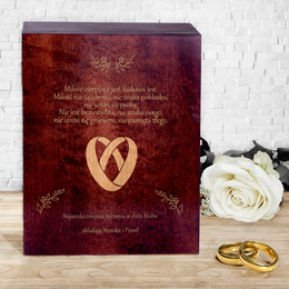 Drewniane pudełko prezentowe z okazji ślubu - Obrączki