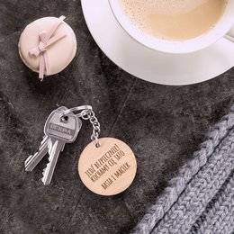 Okrągły brelok drewniany - Jedź bezpiecznie Tato