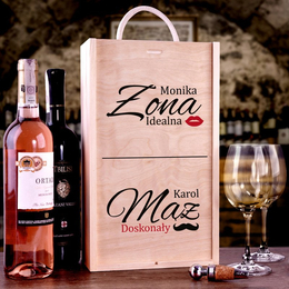 Pudełko z przegródką na dwa wina - Żona idealna i Mąż dosknały