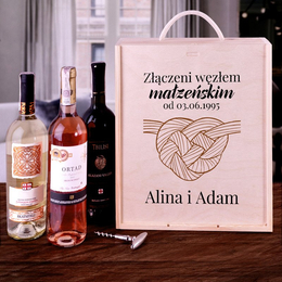 Pudełko na trzy wina  dla pary - węzeł małżeński