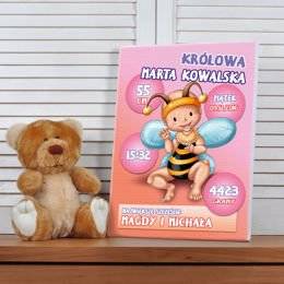 Metryczka dla dziewczynki "Pszczółka"- obraz na płótnie