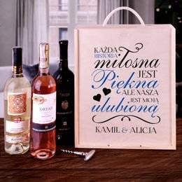 Pudełko na trzy wina  dla pary - historia miłosna