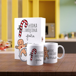 Zestaw dwóch kubków w pudełku z nadrukiem Słodka i Słodki