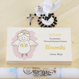 Drewniane pudełko na banknoty - Aniołek