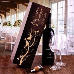 Pudełko na wino - prezent ślubny - ptaszki