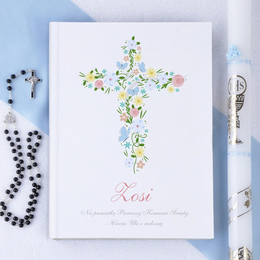 Biblia- Pamiątka I Komunii Świętej/Chrztu Świętego -Krzyż z kwiatów