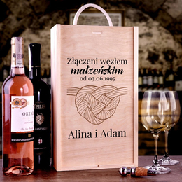 Pudełko z przegródką na dwa wina - węzeł małżeński