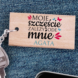 Brelok drewniany z imieniem - Moje szczęście