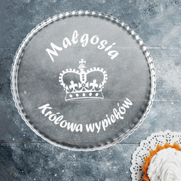 Talerz - Patera szklana z grawerem - Królowa Wypieków