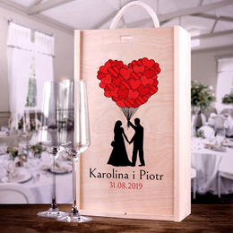 Zestaw ślubny: pudełko z dwoma kieliszkami do szampana - serce