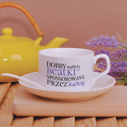 Filiżanka z nadrukiem- Dobry nastrój sponsorowany przez kawę