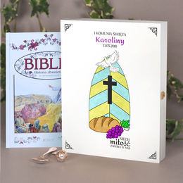Biblia w drewnianym pudełku - witraż