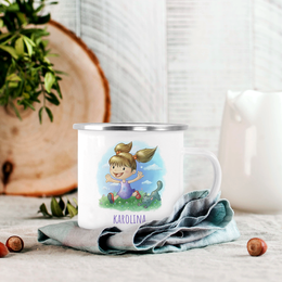 Biały kubek metalowy z kolorowym nadrukiem - dla Dziewczynki