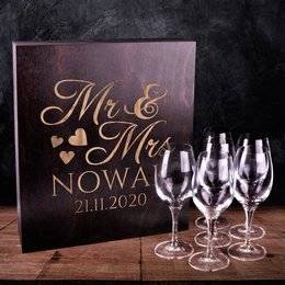 Zestaw 6 kieliszków w pudełku z grawerem - prezent dla małżonków