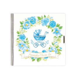 Pamiątka w eleganckim drewnianym pudełku z okazji Chrztu Świętego - Niebieski Wózek