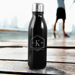 Butelka Sportowa- Bidon czarny z grawerem Rocznik + Imię + Monogram