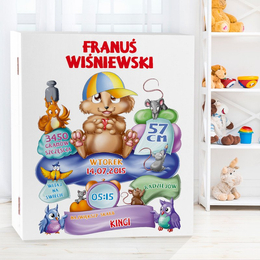 Drewniane pudełko wspomnień - metryczka - wiewiórka