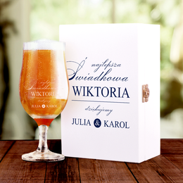 Zestaw Damski Pokal do piwa z grawerem w Pudełku z nadrukiem- Najlepsza świadkowa