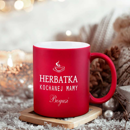 Czerwony Kubek z grawerem-Herbatka Kochanej Mamy