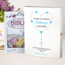 Biblia w drewnianym pudełku - różaniec