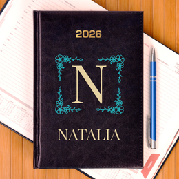 Kalendarz z nadrukiem- Monogram kwiatki + imię