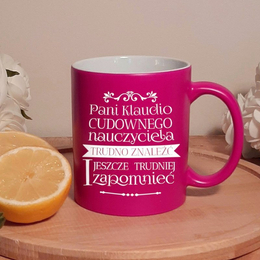 Różowy Kubek z grawerem- Cudowny nauczyciel