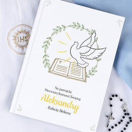 Biblia- Pamiątka I Komunii Świętej- gołąb symbol Ducha Św.