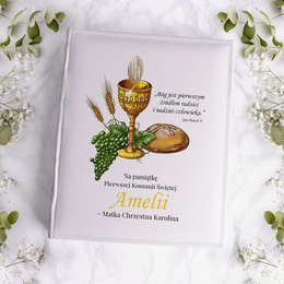 Duży album na zdjęcia z okazji Pierwszej Komunii Świętej - kielich