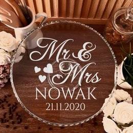 Patera szklana na nóżce z grawerem dla Pary- MR&MS