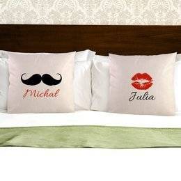 Dwie poduszki dla pary - usta i wąsy
