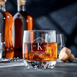 Szklanka do whisky -Imię + Monogram + Rocznik
